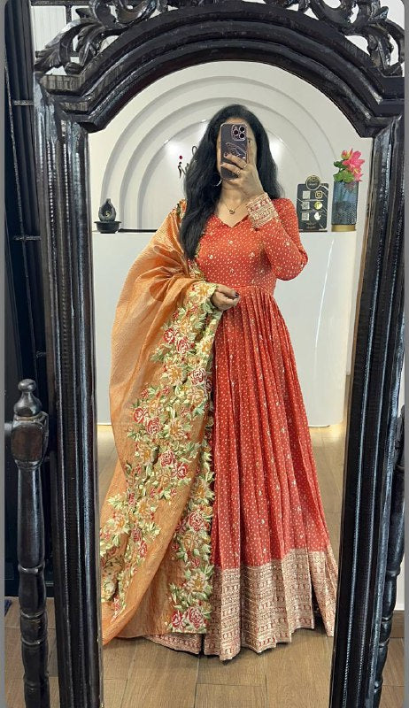 Inaya Golden Heavy chinon silk Party Wear Designer Anarkali