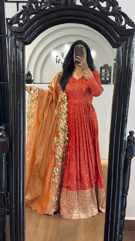 Inaya Golden Heavy chinon silk Party Wear Designer Anarkali