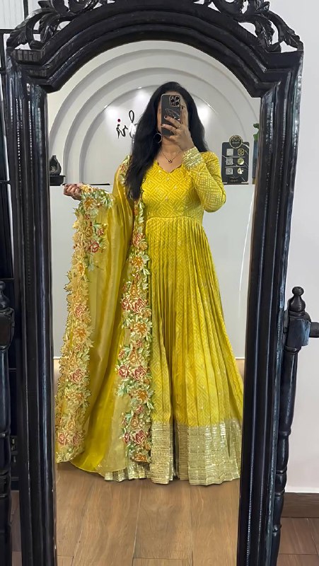 Inaya Golden Heavy chinon silk Party Wear Designer Anarkali