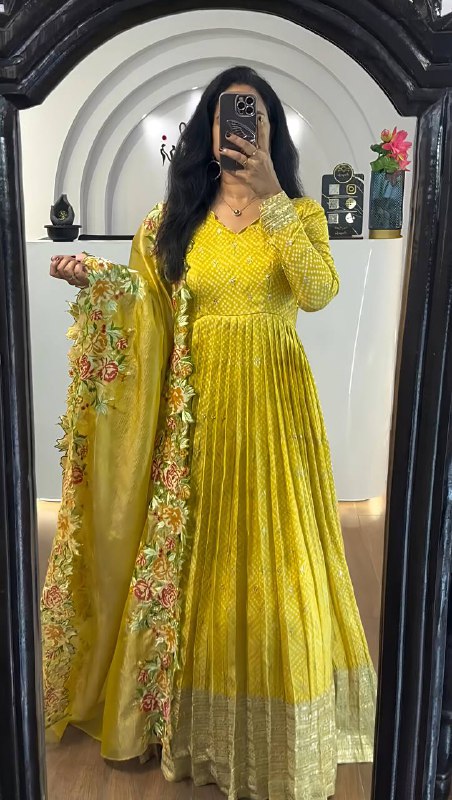 Inaya Golden Heavy chinon silk Party Wear Designer Anarkali