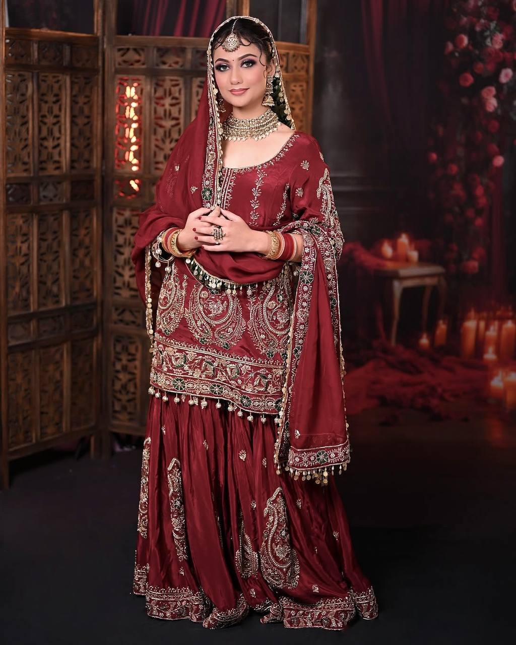 Ruh Maroon Heirloom Readymade Party Wear Top Plazzo Set