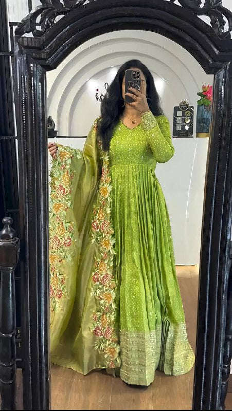 Inaya Golden Heavy chinon silk Party Wear Designer Anarkali