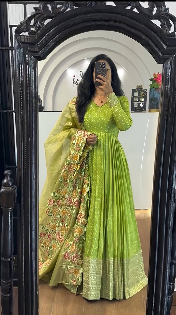 Inaya Golden Heavy chinon silk Party Wear Designer Anarkali