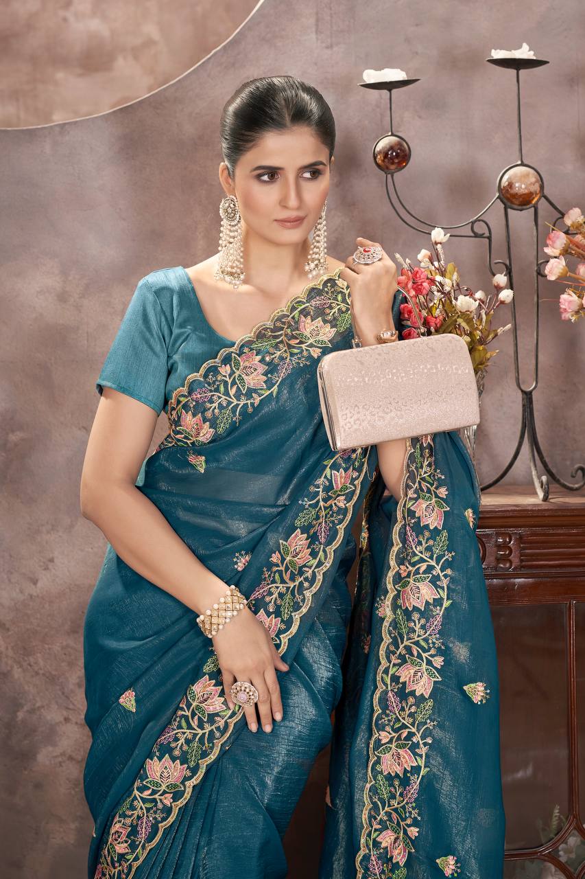 Zariya Gold Crunchy Malti Colour Designer Saree