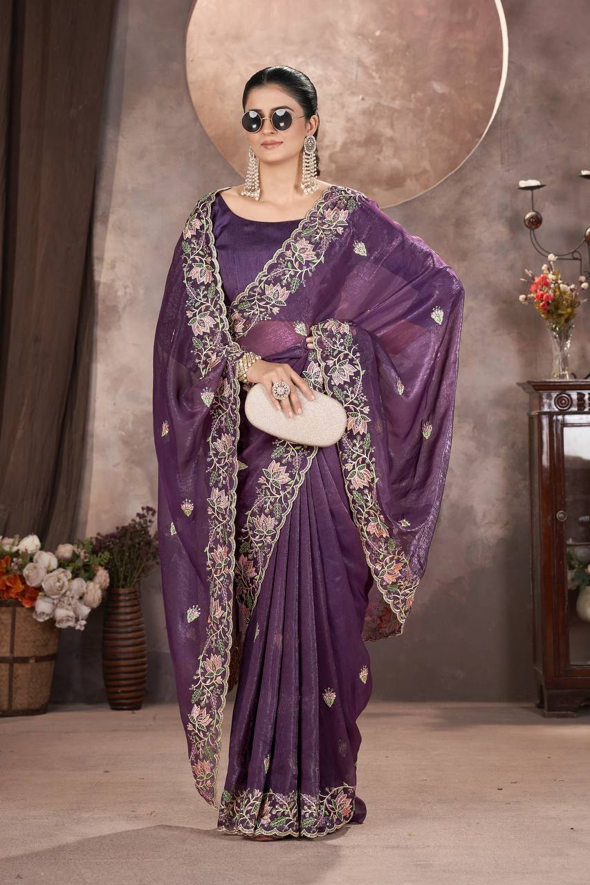 Zariya Gold Crunchy Malti Colour Designer Saree