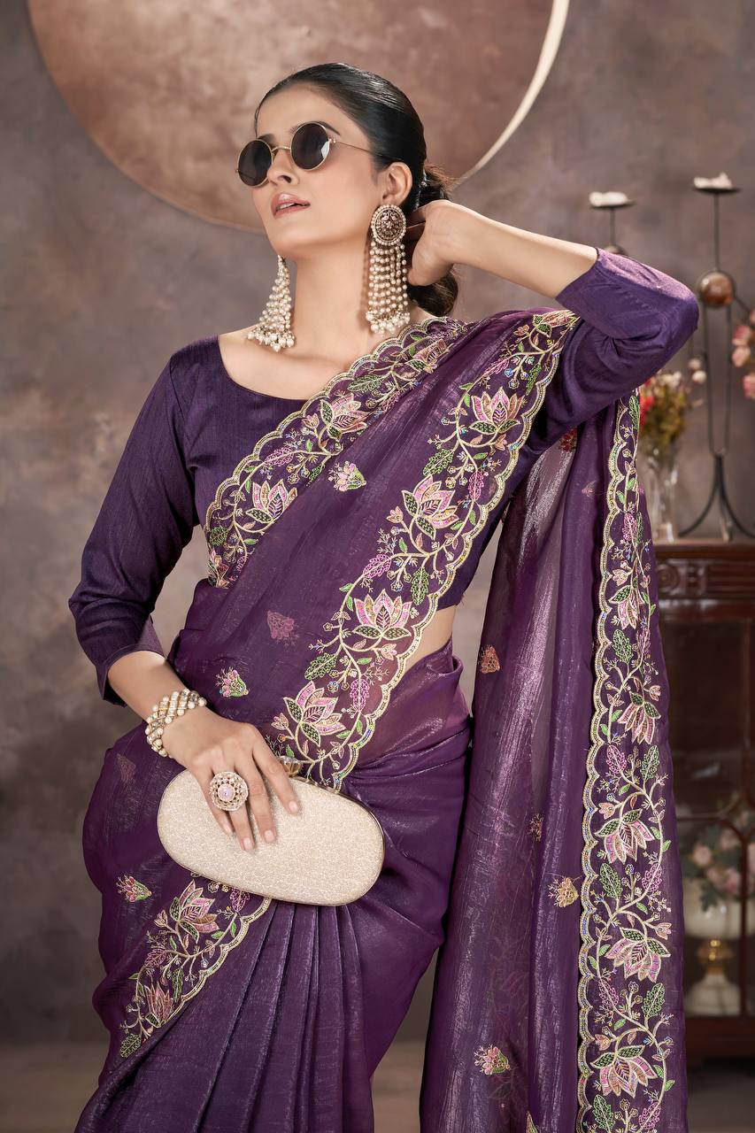Zariya Gold Crunchy Malti Colour Designer Saree