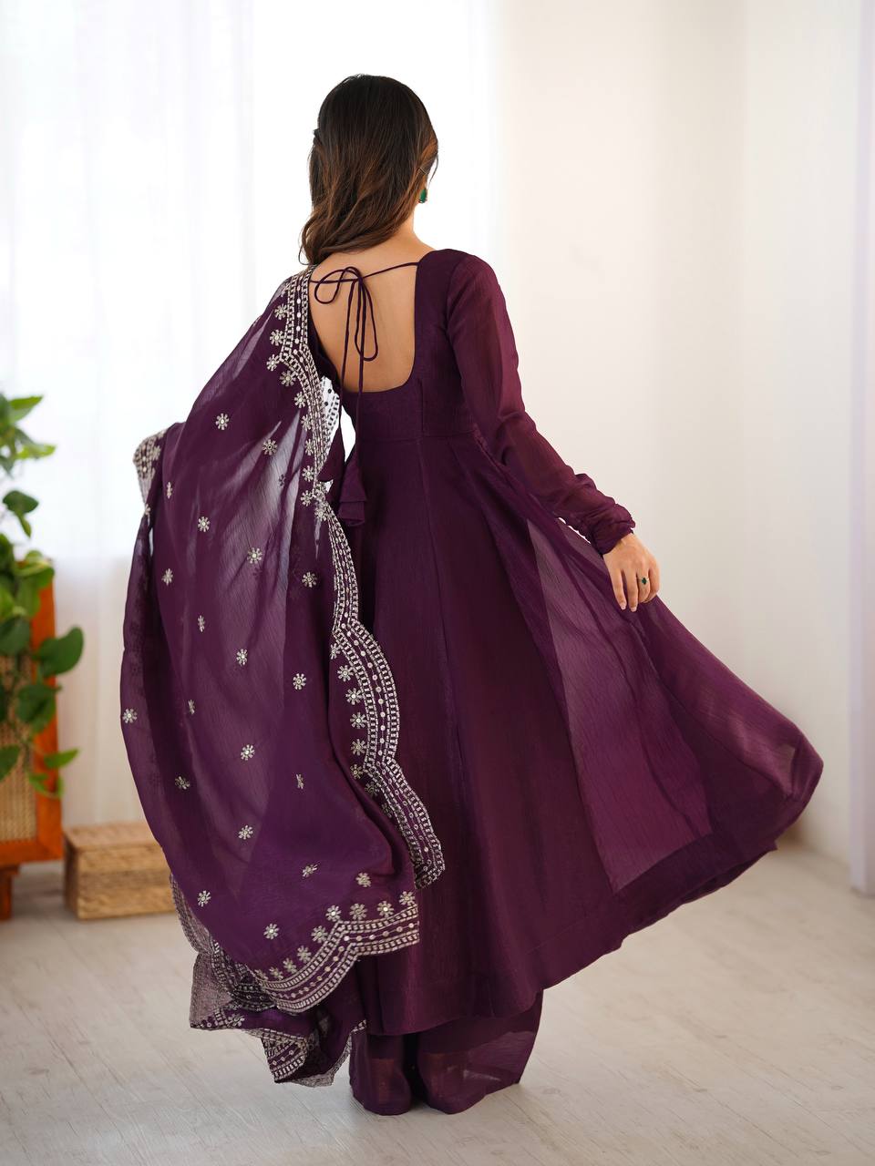 Royal Plum Swirl Embroidered Anarkali Set
