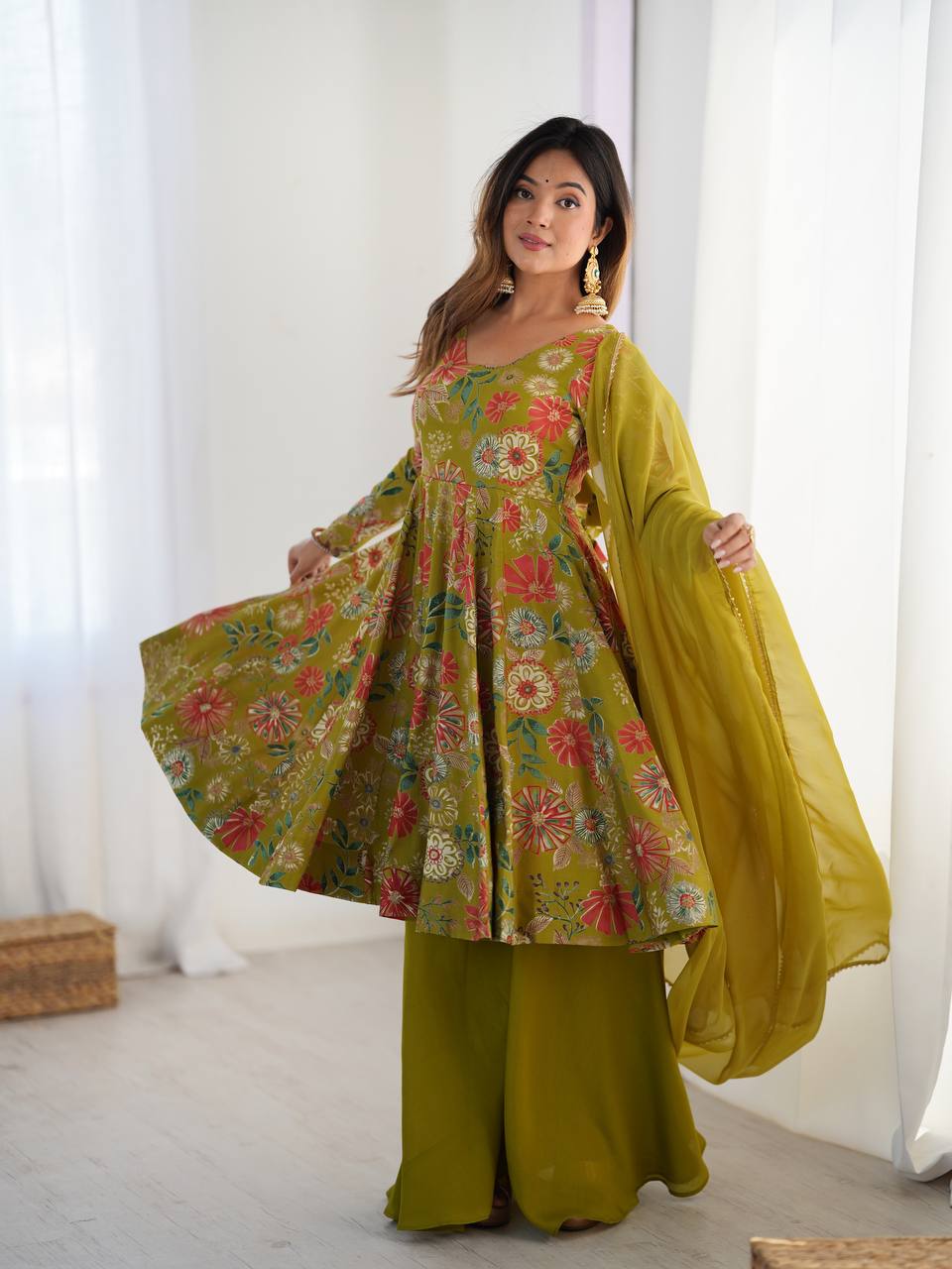 Saadhvi Romansilk Chanderi Print Kediya Set