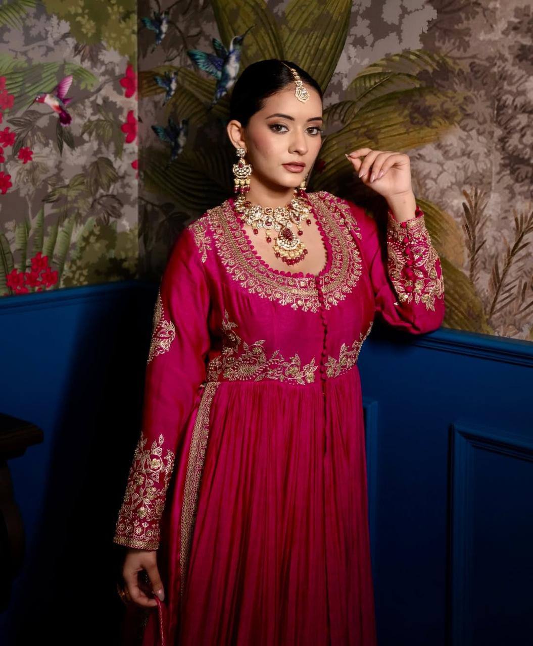 Regal Charm Magenta Embellished Long Kurta Set with Front Slit and Luxe Embroidery Set