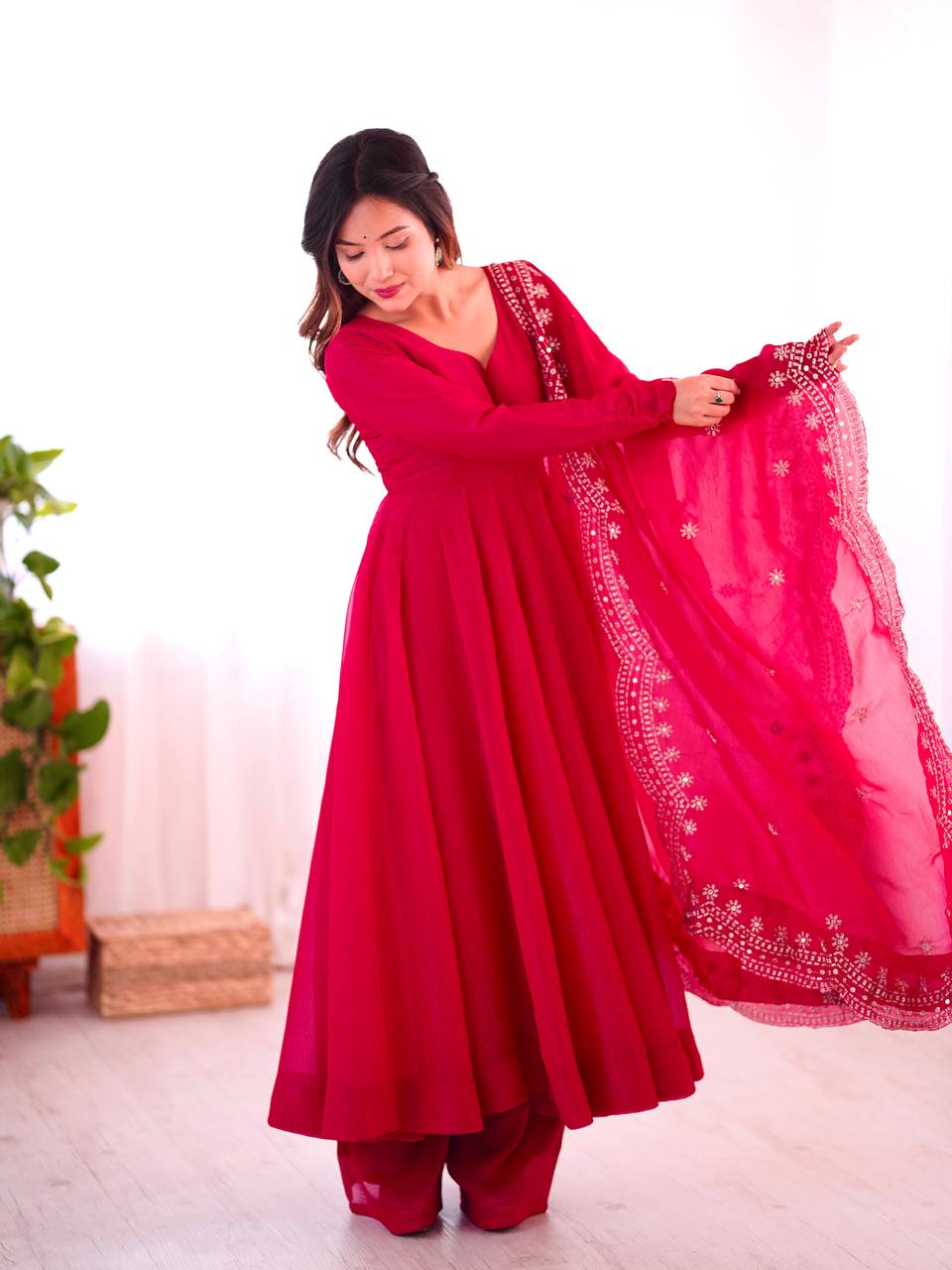 Royal Plum Swirl Embroidered Anarkali Set