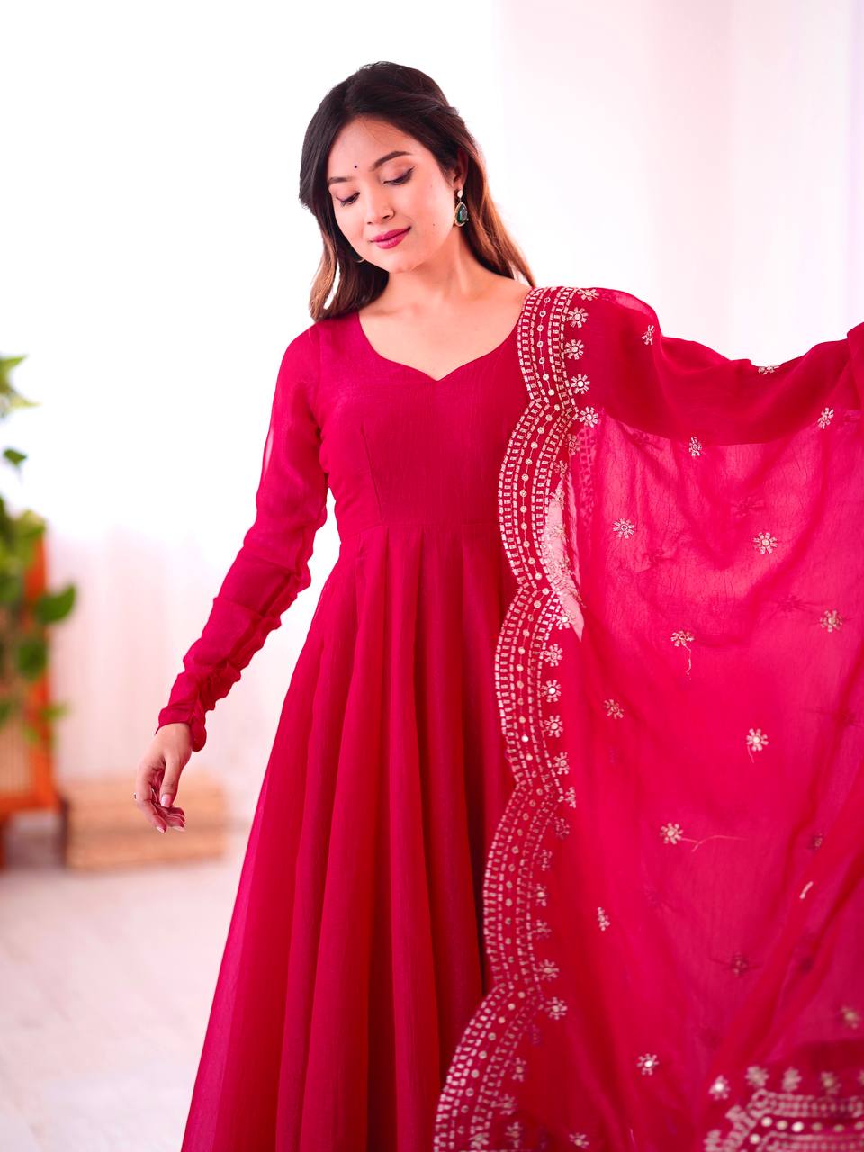 Royal Plum Swirl Embroidered Anarkali Set