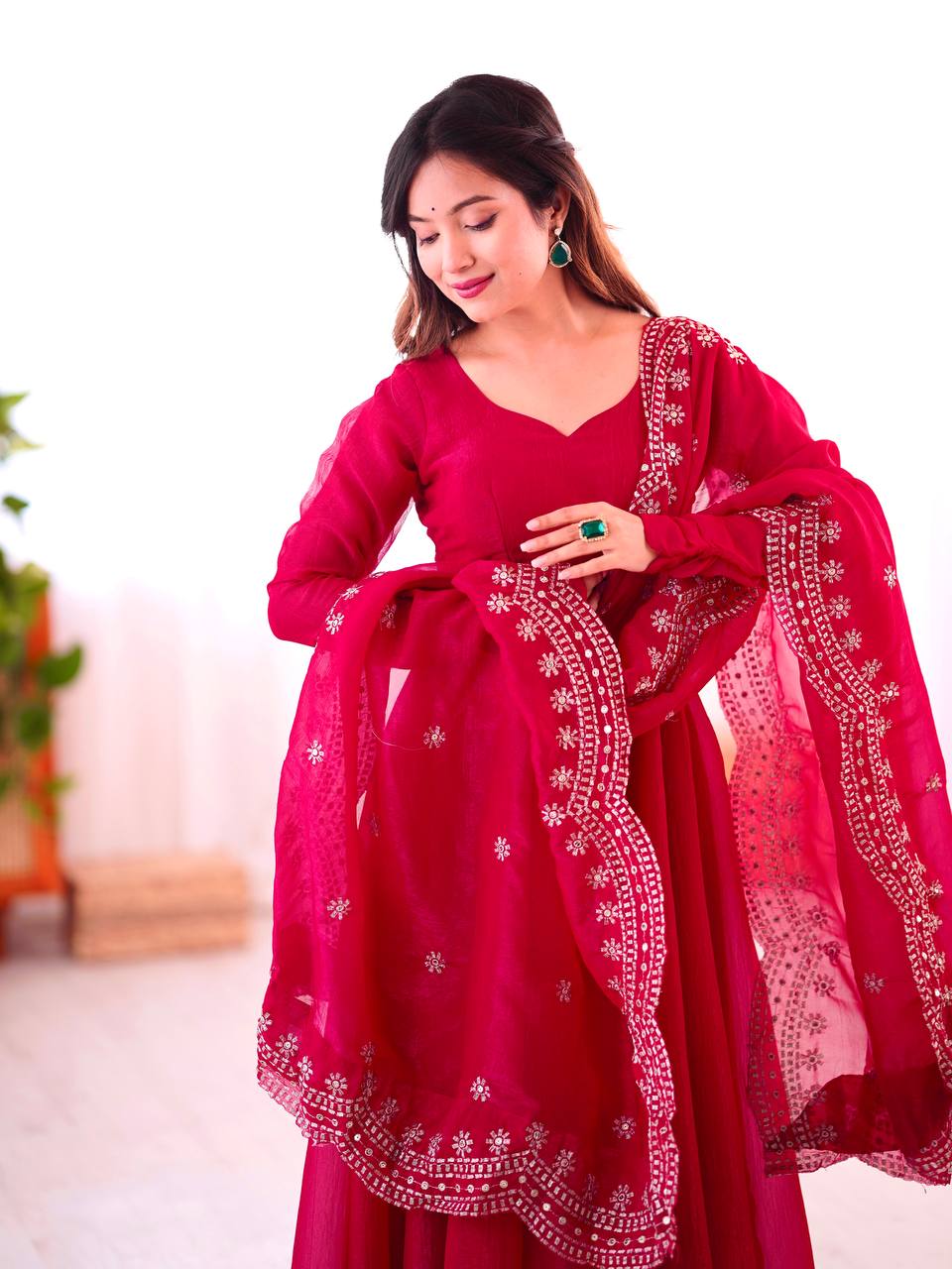 Royal Plum Swirl Embroidered Anarkali Set