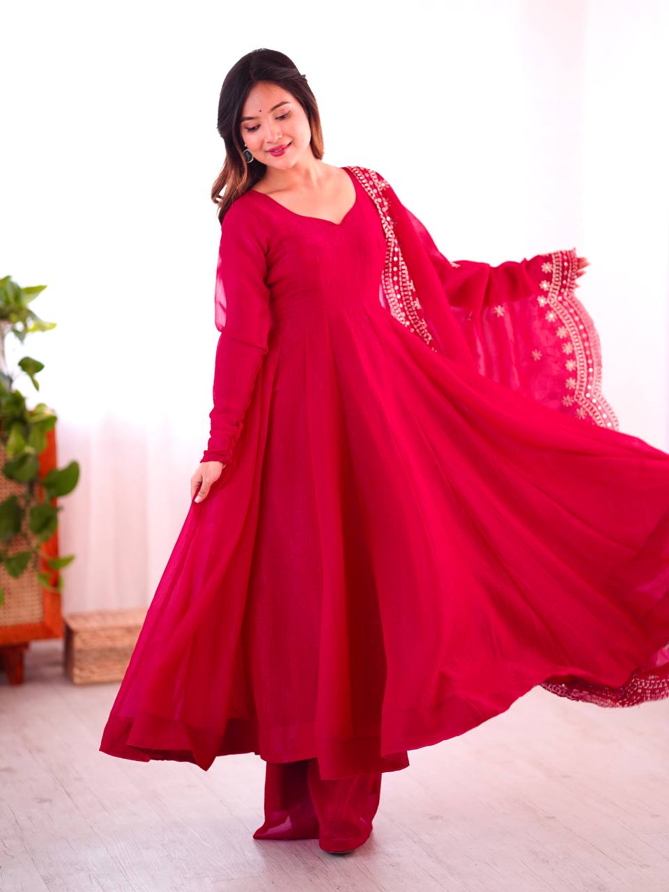 Royal Plum Swirl Embroidered Anarkali Set