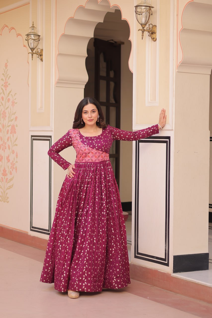 Avni Designer Partyware Staple Jequard Weaving work Gown