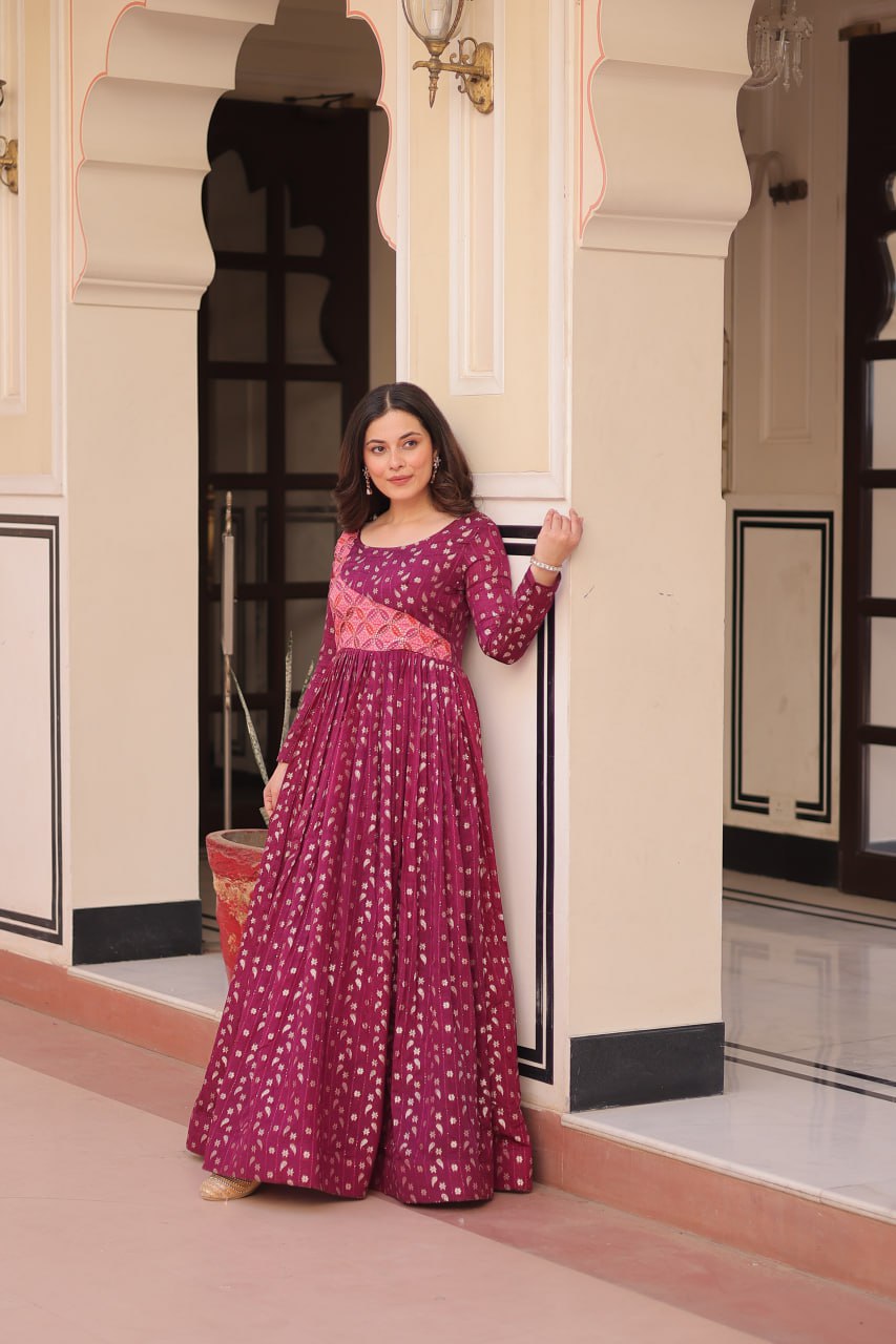 Avni Designer Partyware Staple Jequard Weaving work Gown