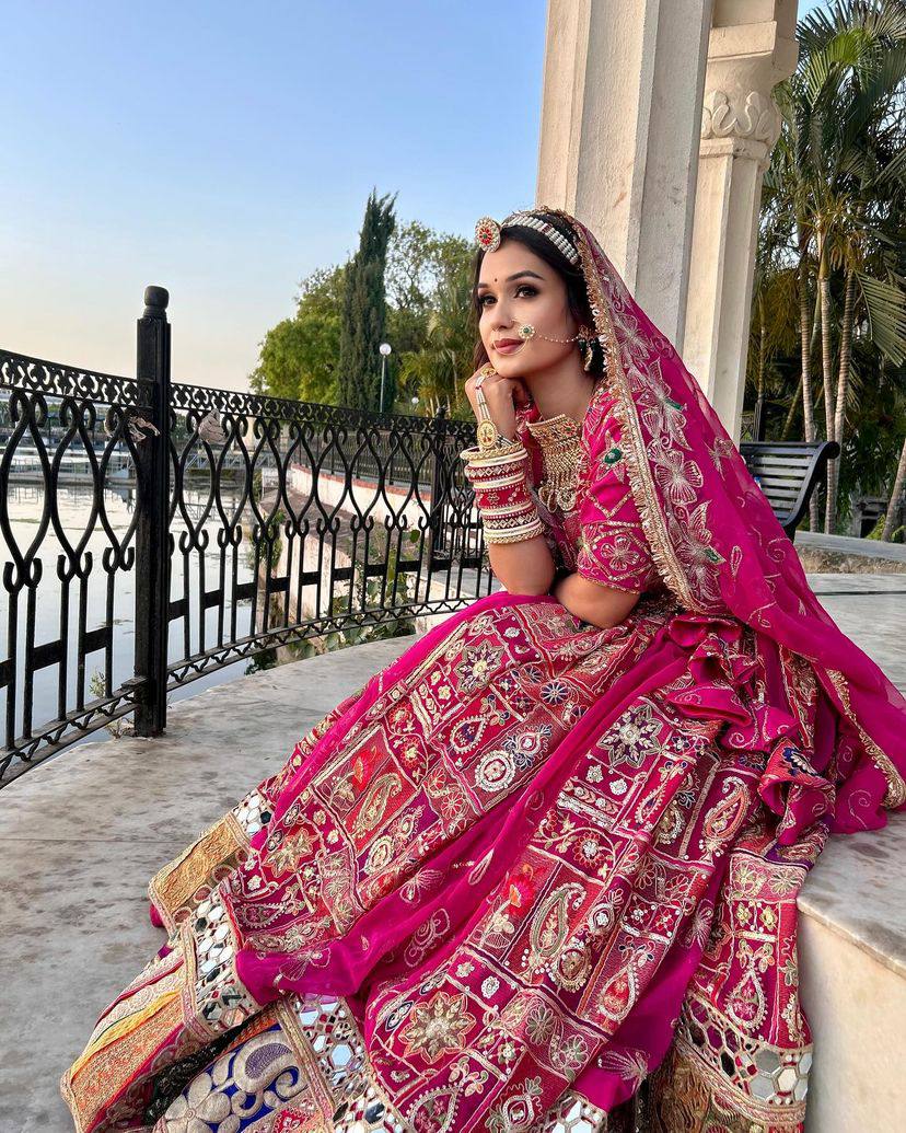 Pink Real Mirror & Print Work Navratri Lehenga Choli