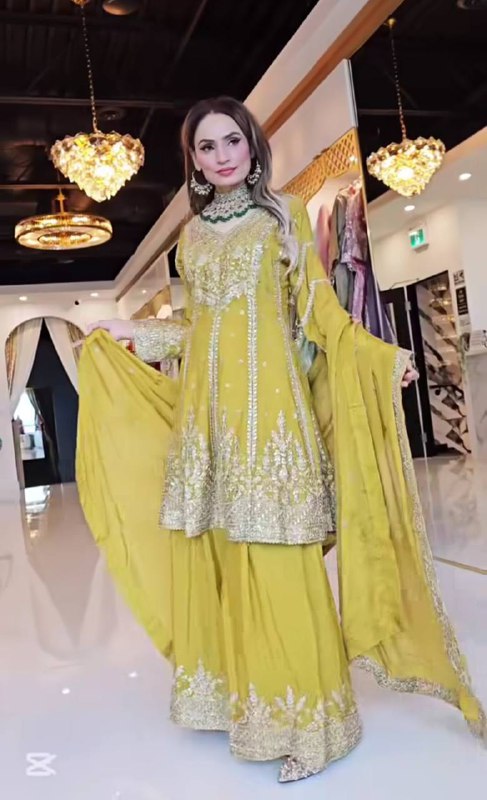 Ameera Radiant Royal Touch Mustard & Aqua Hand-Embroidered Sharara Suit