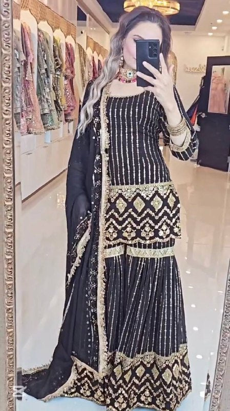 Aaira Traditional Royal Radiance Black & Marigold Yellow Top Plazzo Set
