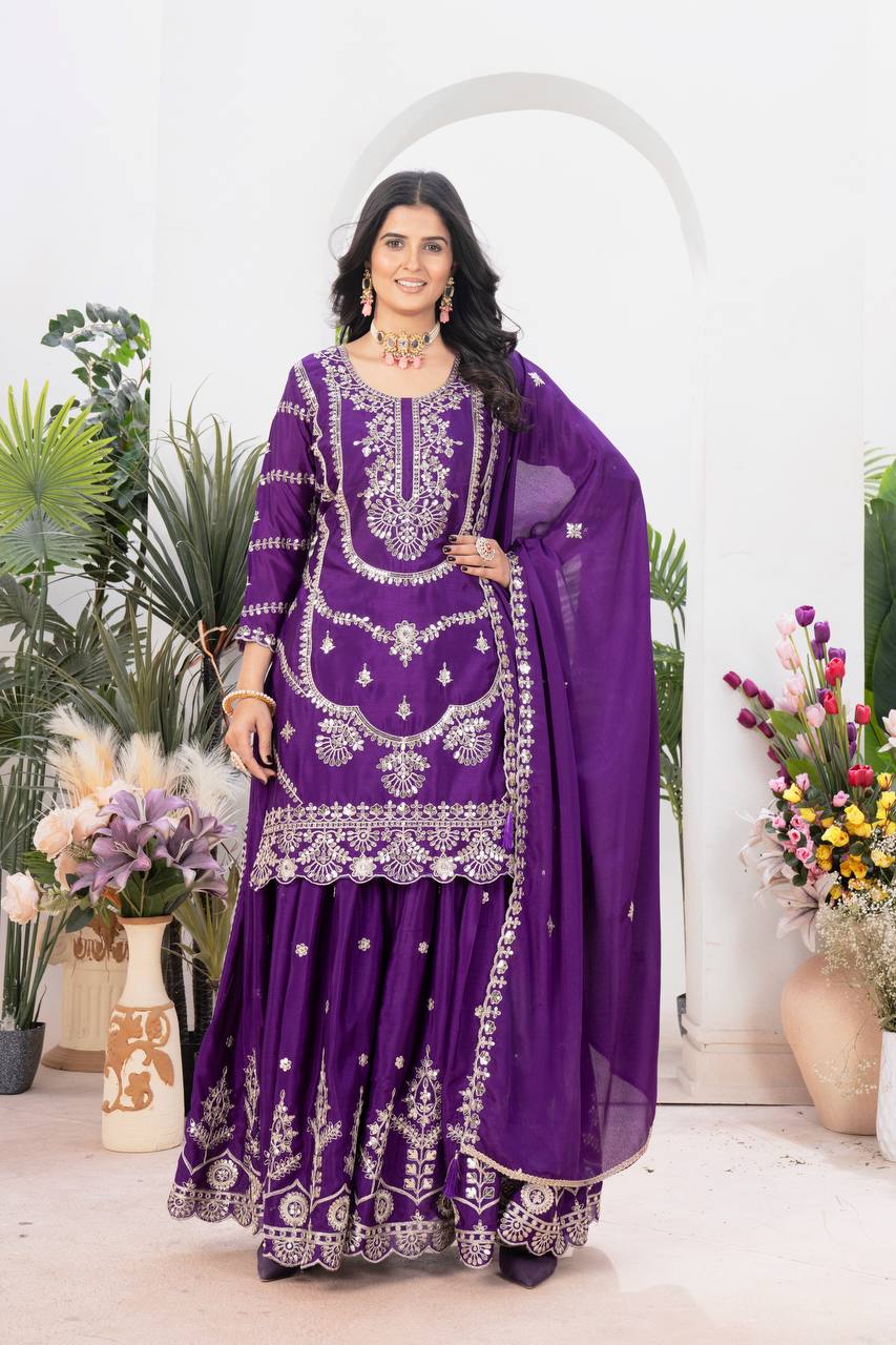 Majestic Radiance Pink & Purple Designer Glamorous Flare Plazzo Set