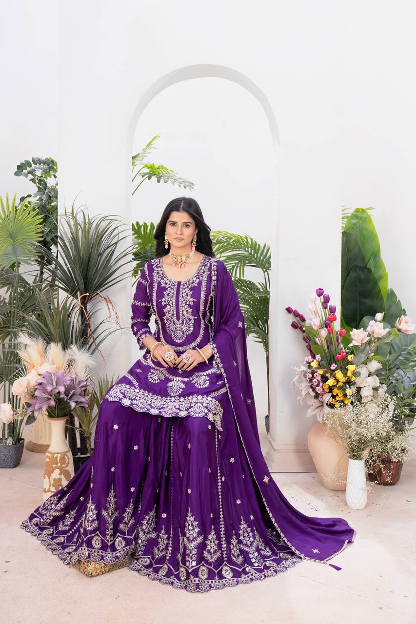 Majestic Radiance Pink & Purple Designer Glamorous Flare Plazzo Set