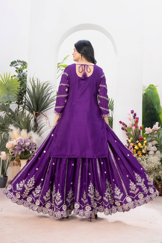 Majestic Radiance Pink & Purple Designer Glamorous Flare Plazzo Set