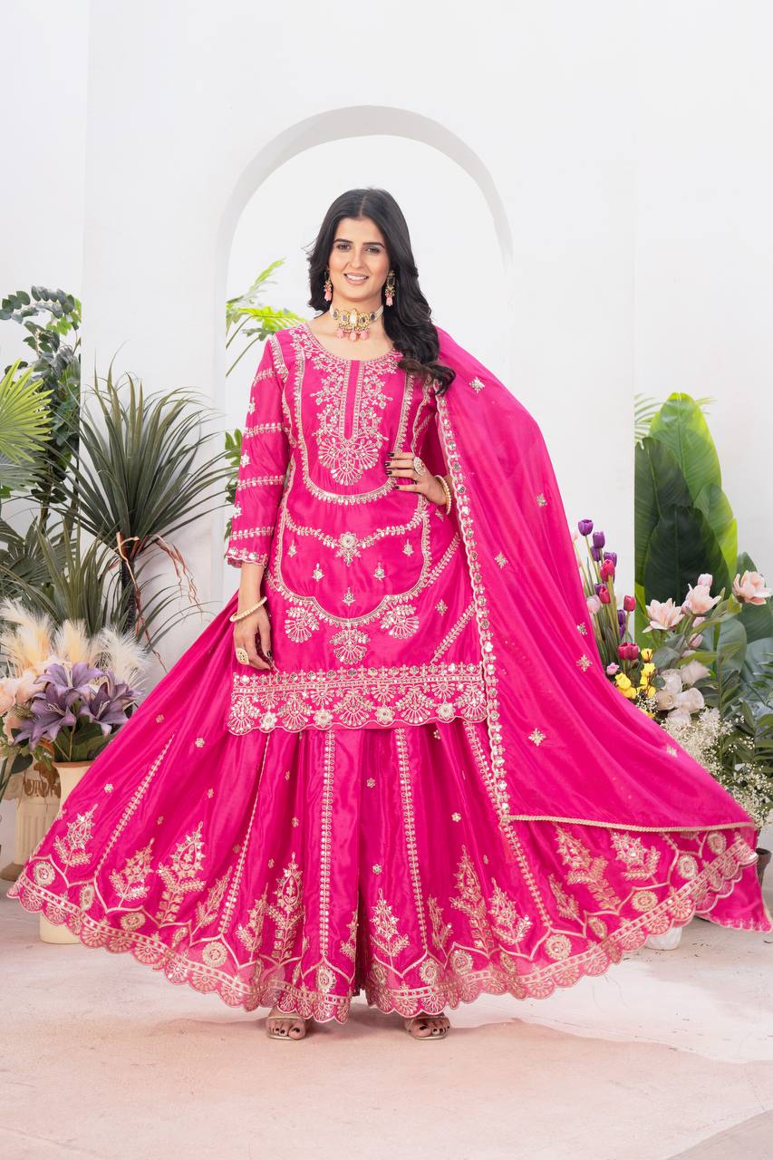 Majestic Radiance Pink & Purple Designer Glamorous Flare Plazzo Set