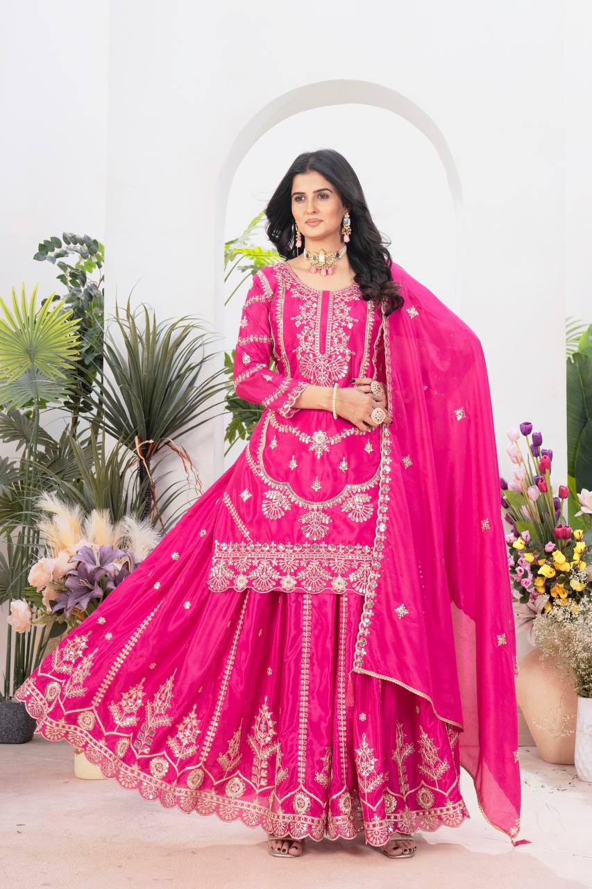 Majestic Radiance Pink & Purple Designer Glamorous Flare Plazzo Set