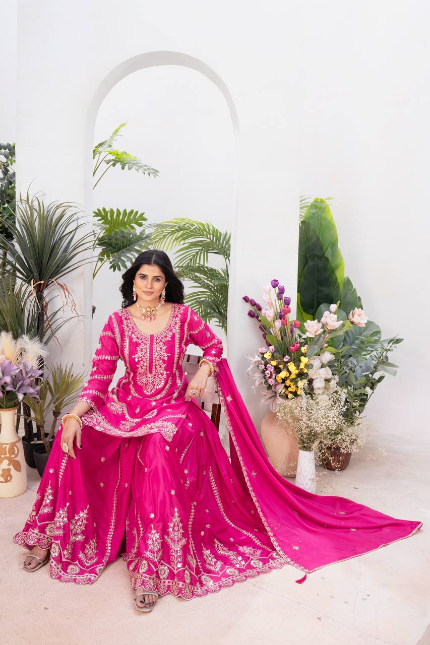 Majestic Radiance Pink & Purple Designer Glamorous Flare Plazzo Set