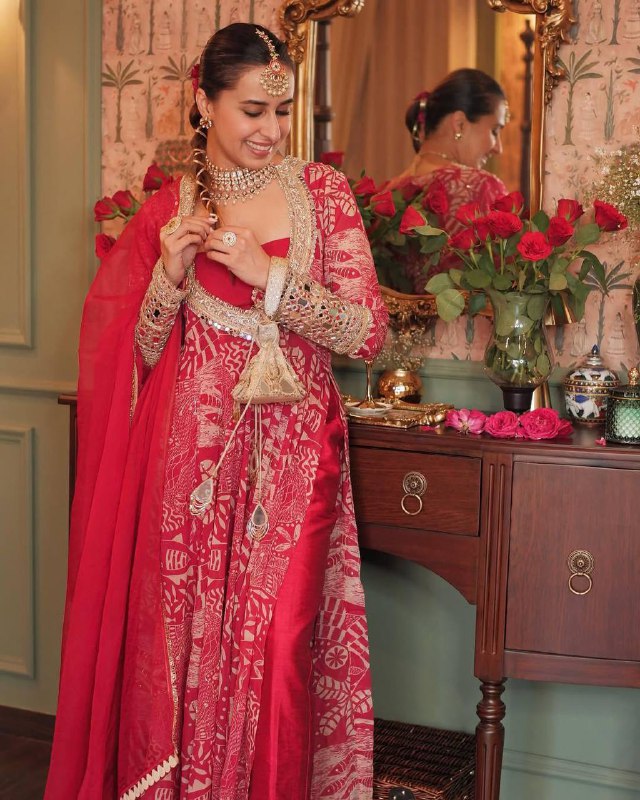 New Trendy Four Piece Nature Inspired Festive Mirror and Embroidered Work Suit