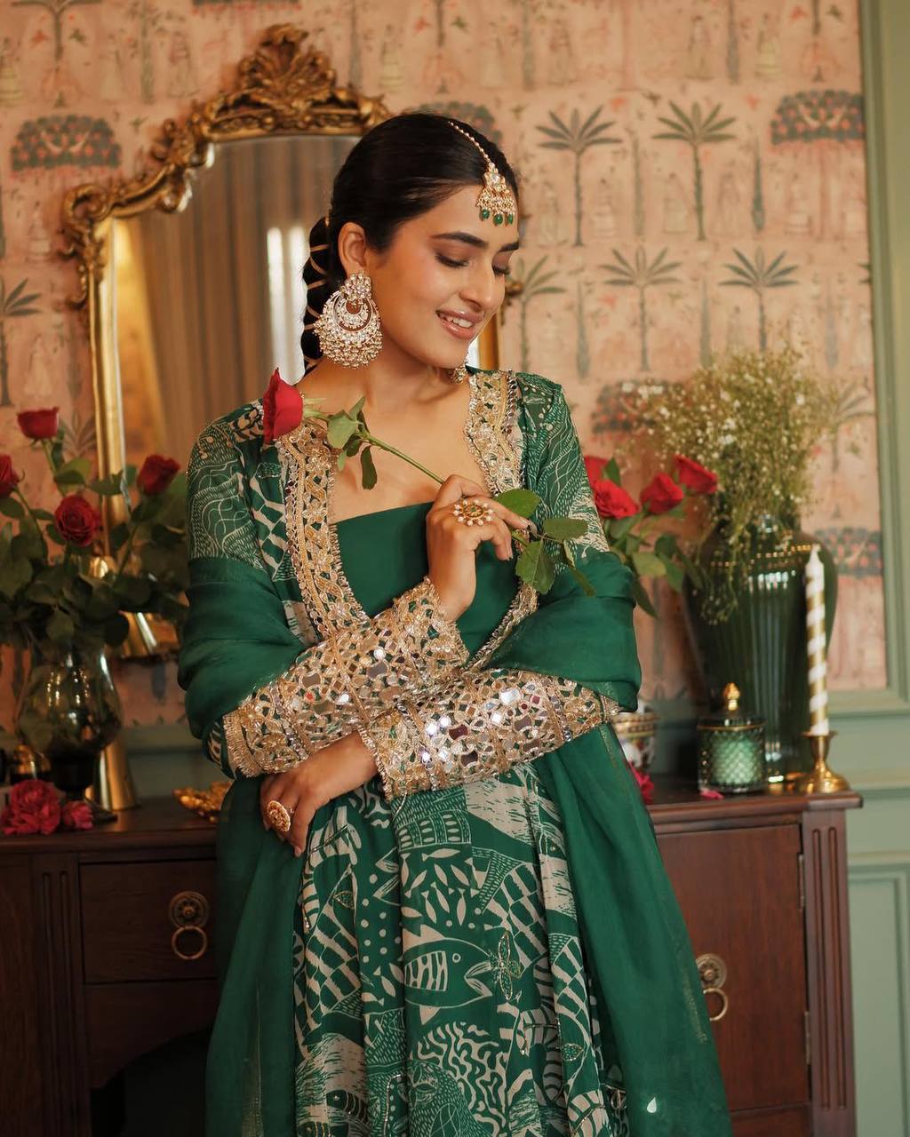 New Trendy Four Piece Nature Inspired Festive Mirror and Embroidered Work Suit