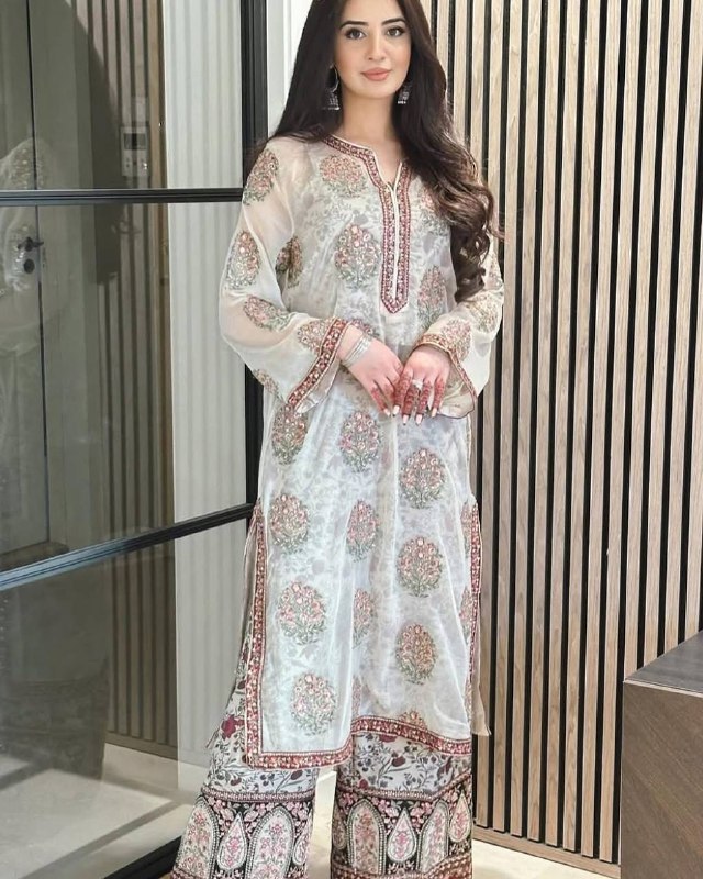 Ivory Garden Bloom Party Wear Look Embroidered Heritage Suit Set