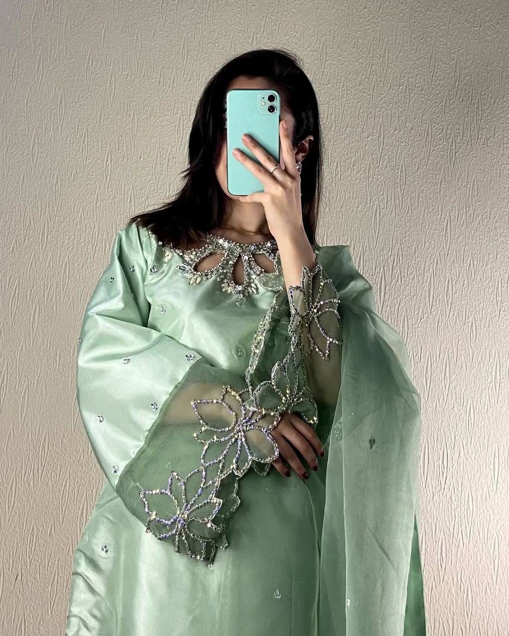 Rayaan A Mint Green Dream Beauty Designer Wear Beads Work Kurti Pant Set