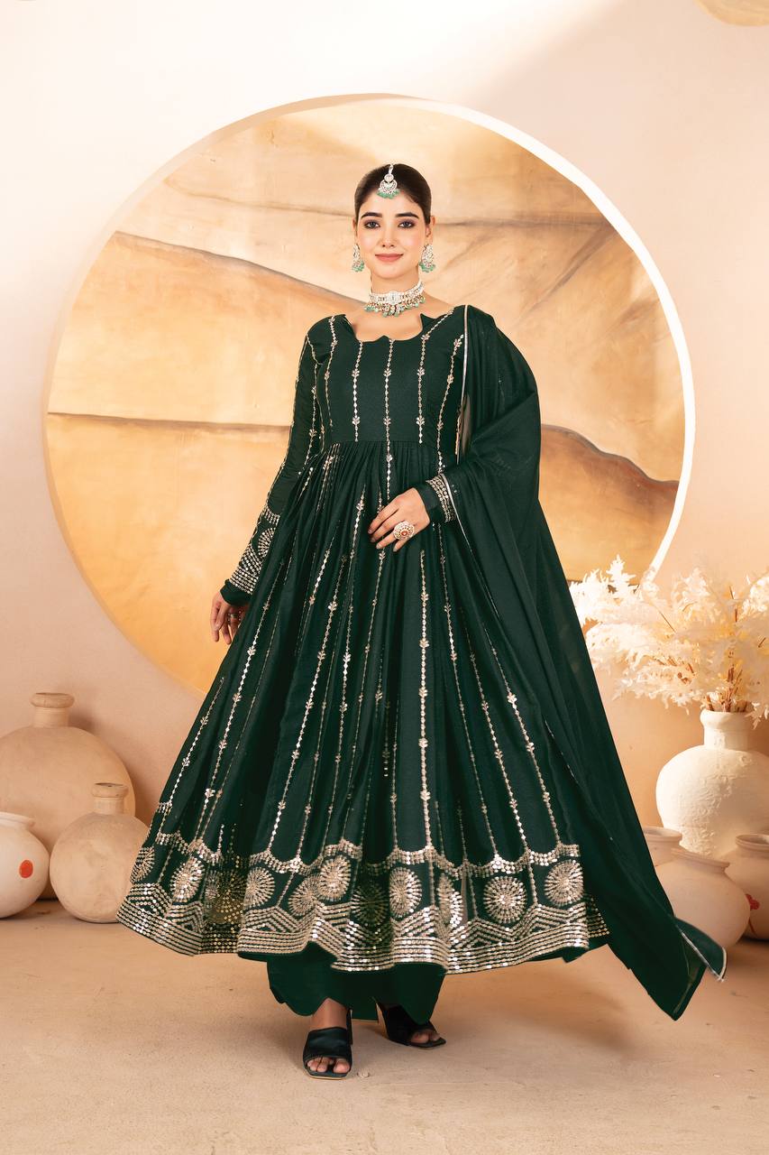 Tehzeeb Green Mehfil Ready Multi Thread Embroidered Work Anarkali Set