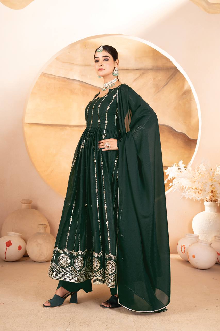 Tehzeeb Green Mehfil Ready Multi Thread Embroidered Work Anarkali Set