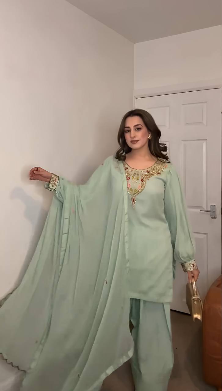 Saawan Midnight Black & Mint Green New Designer Top Plazzo Set