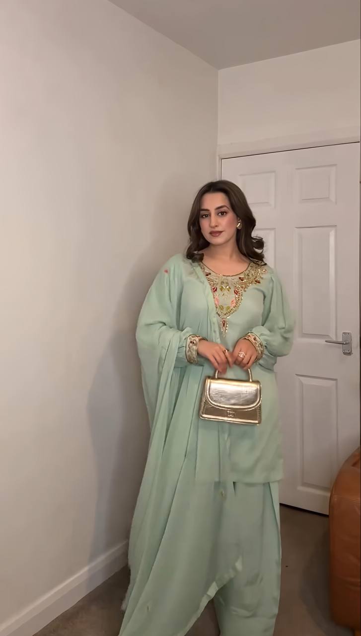 Saawan Midnight Black & Mint Green New Designer Top Plazzo Set