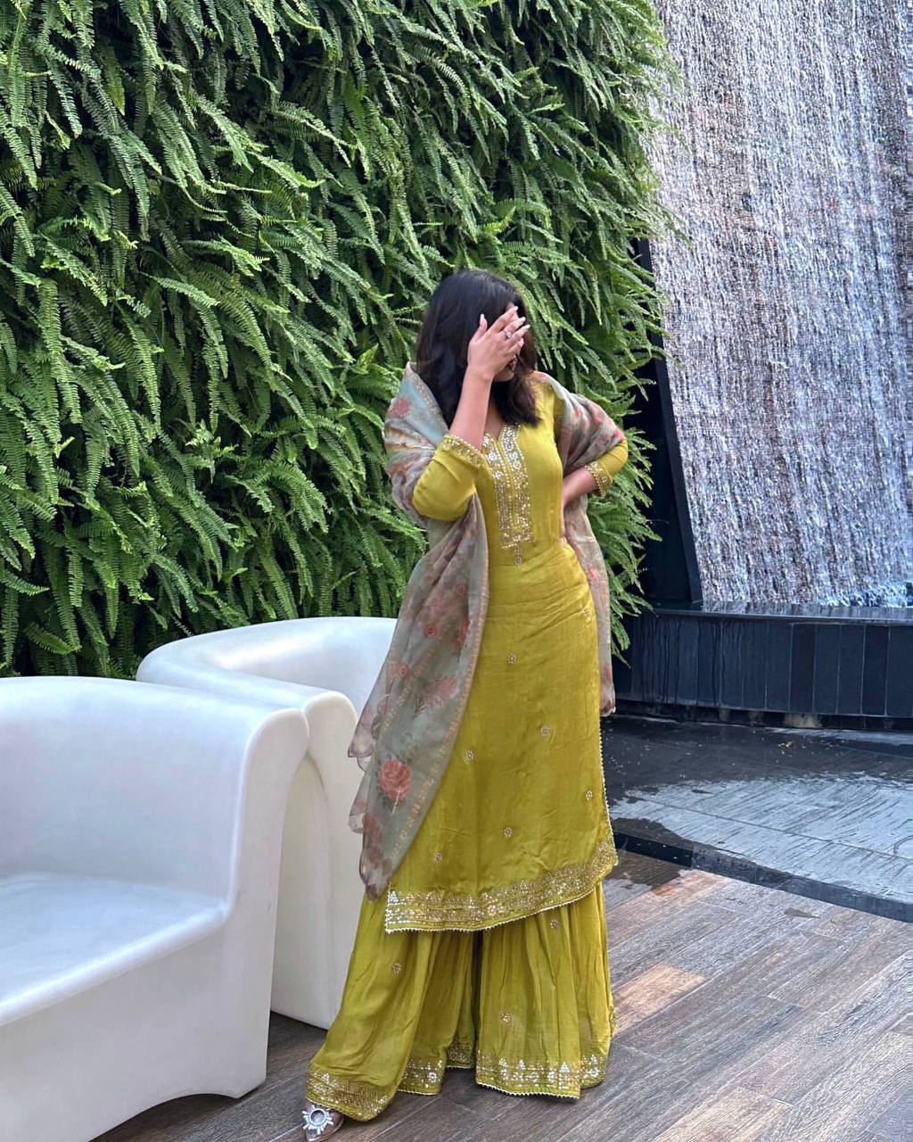 Sitara Olive Gold Handcrafted Festive Flair Sharara Set