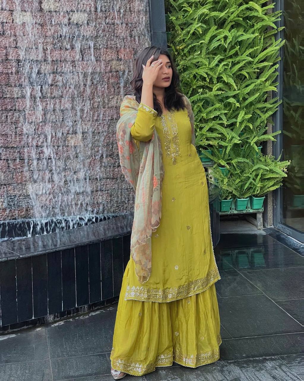 Sitara Olive Gold Handcrafted Festive Flair Sharara Set