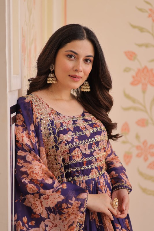 Ruhi Russian Silk Rich Digital Print With Embroidered Sequins Work Gown
