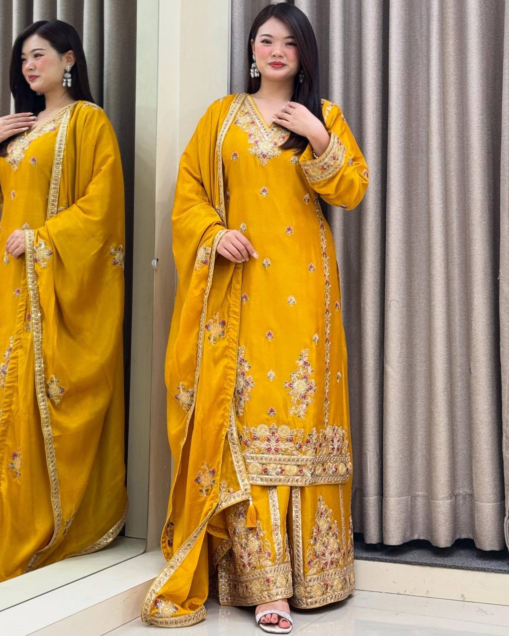 Festive Heirlooms Modern Muse Handcrafted Embroidered Sharara Suit Set