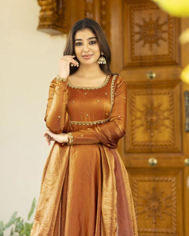 Rust Orange Designer Traditional Outfit Fendi silk Gown