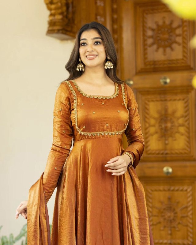 Rust Orange Designer Traditional Outfit Fendi silk Gown