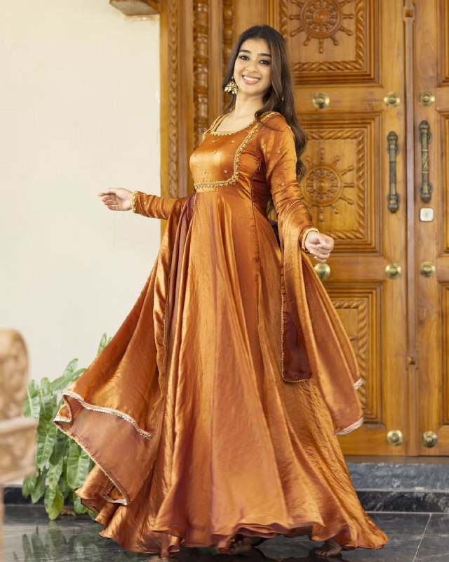 Rust Orange Designer Traditional Outfit Fendi silk Gown