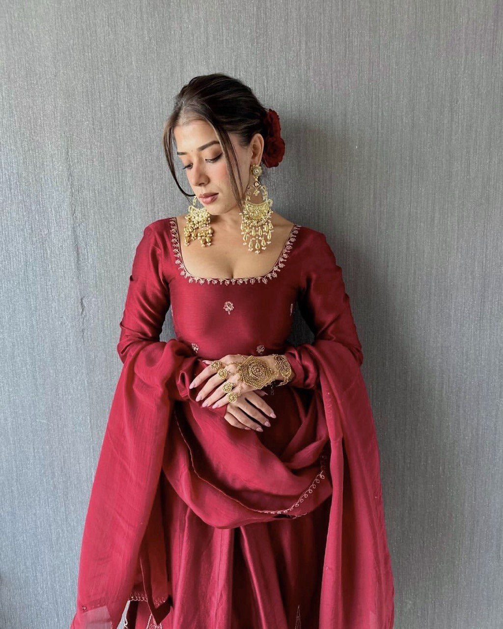 Kisakshi Red Ombre Natural Crep Beautiful Designer Anarkali