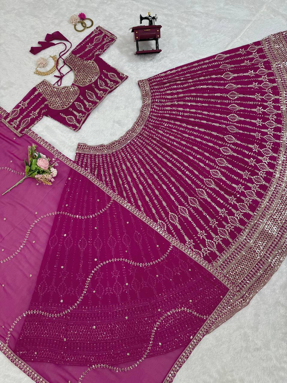 Divya Foux Gorgette Lehengha Choli