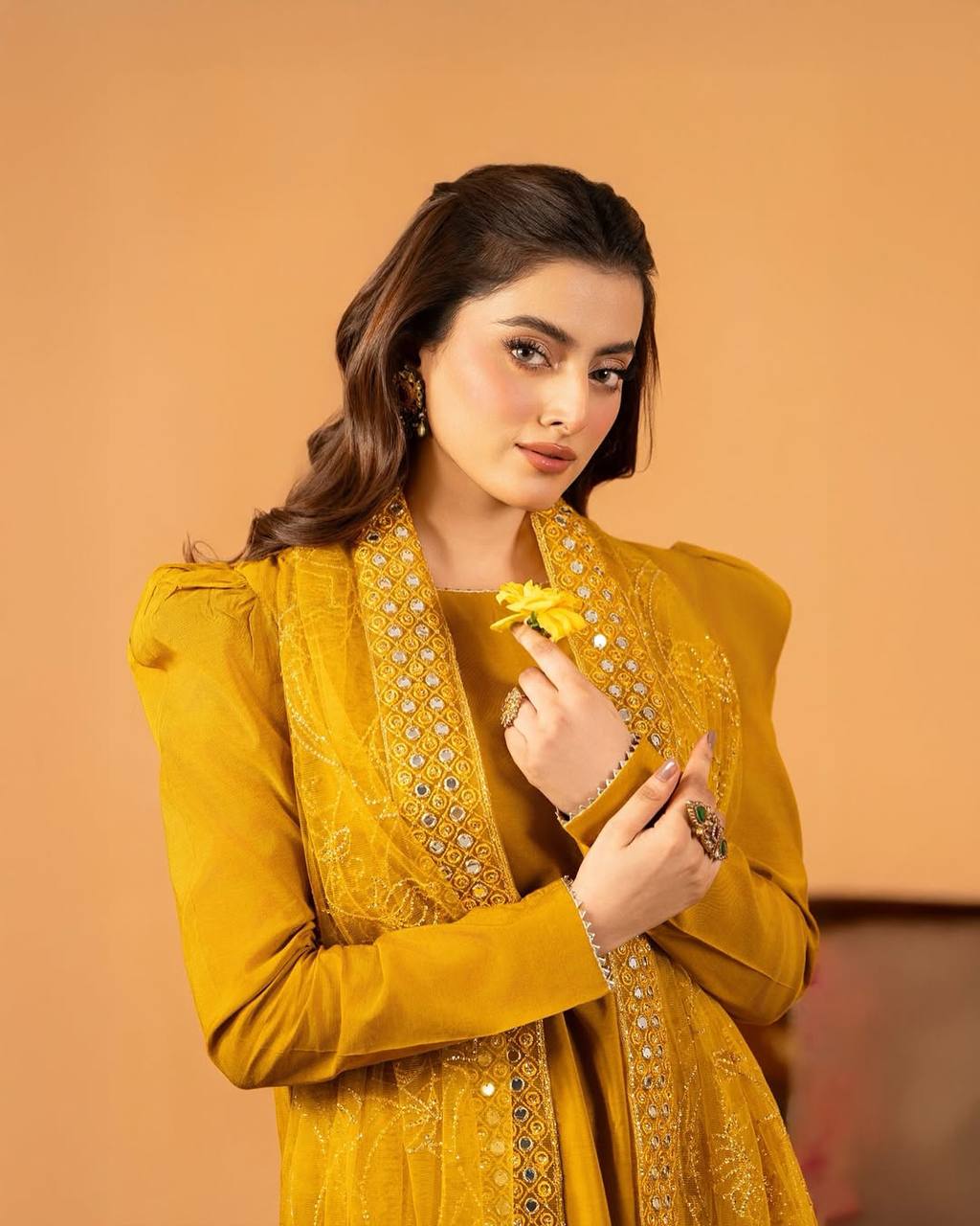 A Radiant Traditional Ensemble Festive Glamour Top With Farshi Salwar