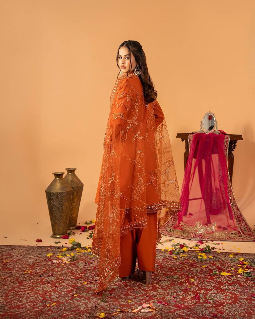 A Radiant Traditional Ensemble Festive Glamour Top With Farshi Salwar