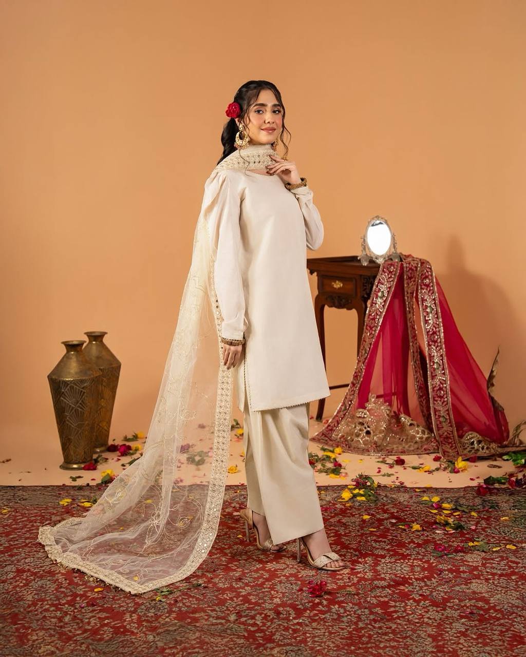 A Radiant Traditional Ensemble Festive Glamour Top With Farshi Salwar