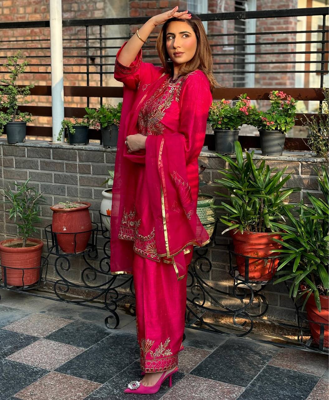 Blush of the Royals Radiant Pink Gota Work Suit Set