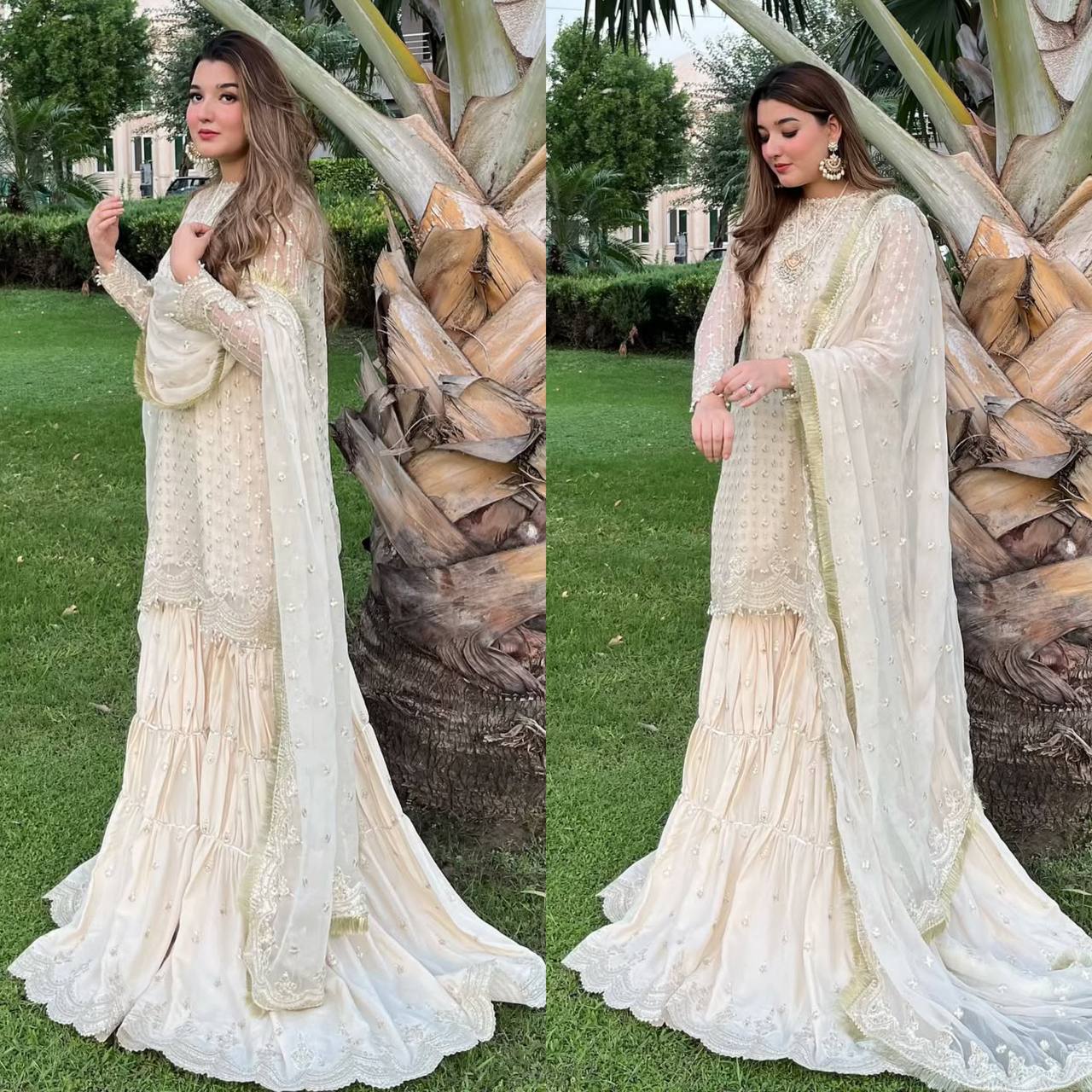 Khwab Dreamy Layered Traditional Ivory Glamour Sharara Set